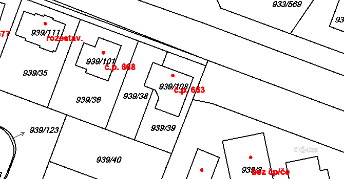 Satalice 663, Praha na parcele st. 939/108 v KÚ Satalice, Katastrální mapa