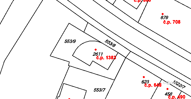 Milevsko 1383 na parcele st. 2611 v KÚ Milevsko, Katastrální mapa