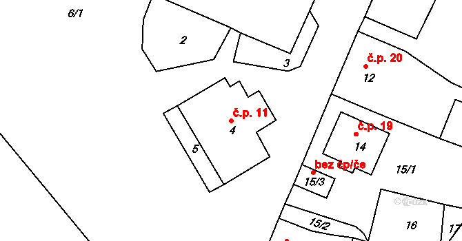 Červený Hrádek 11, Jirkov na parcele st. 4 v KÚ Červený Hrádek u Jirkova, Katastrální mapa