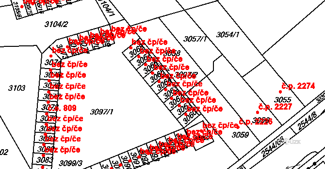 Chomutov 557 na parcele st. 3064 v KÚ Chomutov II, Katastrální mapa