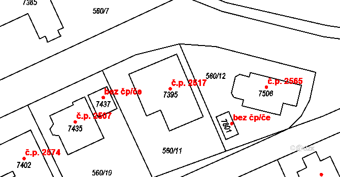 Cheb 2517 na parcele st. 7395 v KÚ Cheb, Katastrální mapa