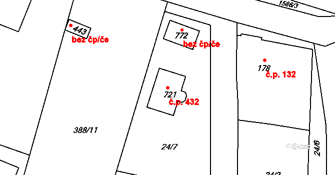 Opatovice nad Labem 432 na parcele st. 721 v KÚ Opatovice nad Labem, Katastrální mapa