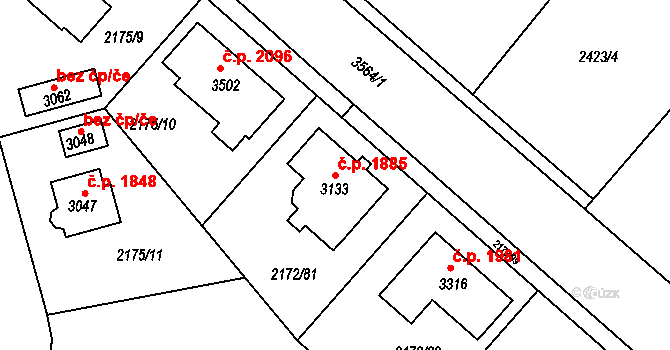 Lysá nad Labem 1885 na parcele st. 3133 v KÚ Lysá nad Labem, Katastrální mapa