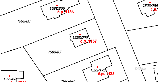 Kosmonosy 1137 na parcele st. 1593/200 v KÚ Kosmonosy, Katastrální mapa