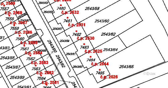 Cheb 2525 na parcele st. 7483 v KÚ Cheb, Katastrální mapa