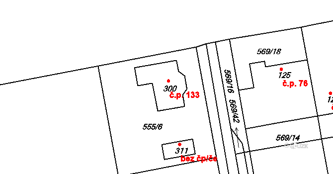 Běstovice 133 na parcele st. 300 v KÚ Běstovice, Katastrální mapa