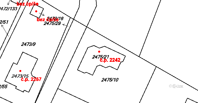 Předměstí 2242, Litoměřice na parcele st. 2475/21 v KÚ Litoměřice, Katastrální mapa