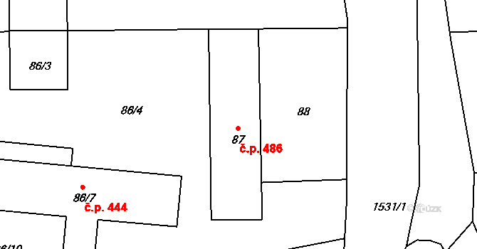 Sedlnice 486 na parcele st. 87 v KÚ Sedlnice, Katastrální mapa