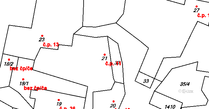 Komušín 11, Horažďovice na parcele st. 21 v KÚ Komušín, Katastrální mapa