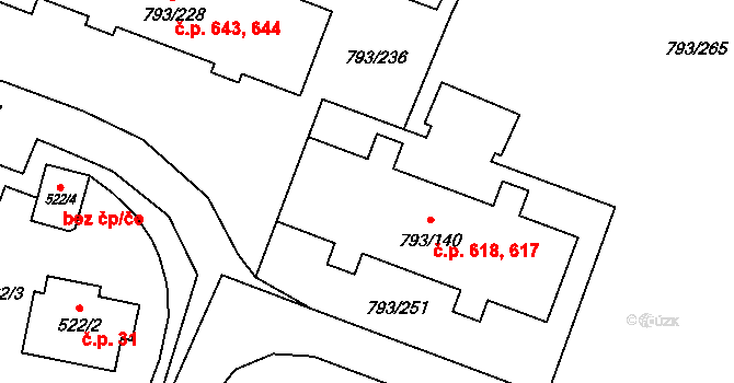 Výškovice 617,618, Ostrava na parcele st. 793/140 v KÚ Výškovice u Ostravy, Katastrální mapa