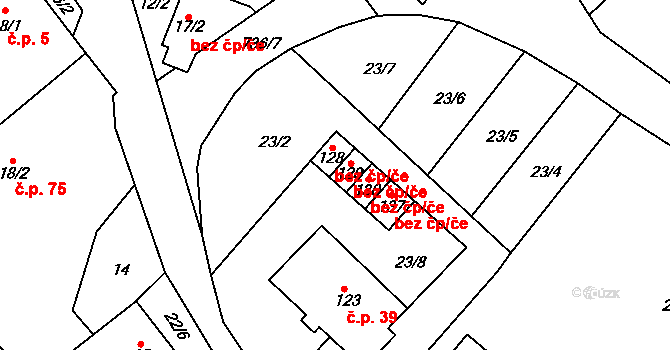 Bílá Lhota 40900878 na parcele st. 129 v KÚ Řimice, Katastrální mapa