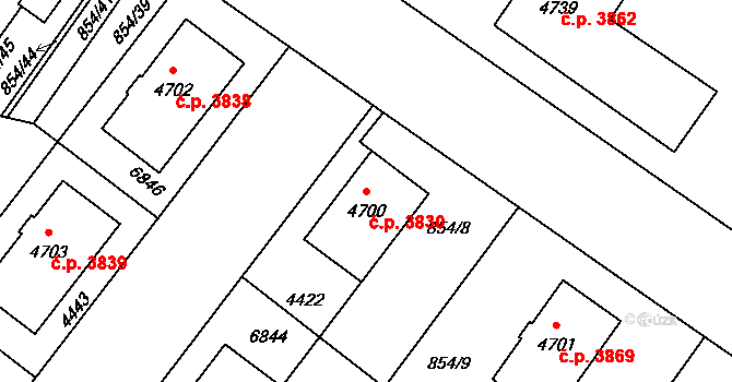 Zlín 3830 na parcele st. 4700 v KÚ Zlín, Katastrální mapa