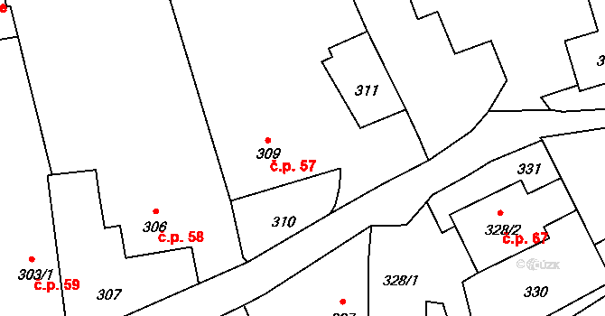 Stěbořice 57 na parcele st. 309 v KÚ Stěbořice, Katastrální mapa