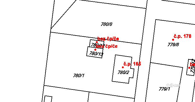 Plzeň 42618878 na parcele st. 780/13 v KÚ Radobyčice, Katastrální mapa