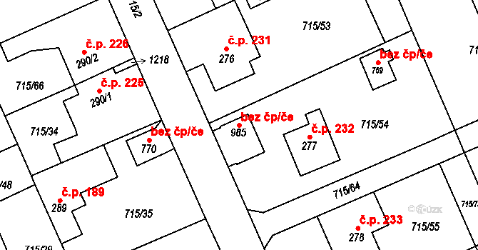 Police nad Metují 42653878 na parcele st. 985 v KÚ Velká Ledhuje, Katastrální mapa
