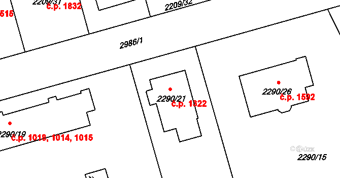 Předměstí 1322, Opava na parcele st. 2290/21 v KÚ Opava-Předměstí, Katastrální mapa