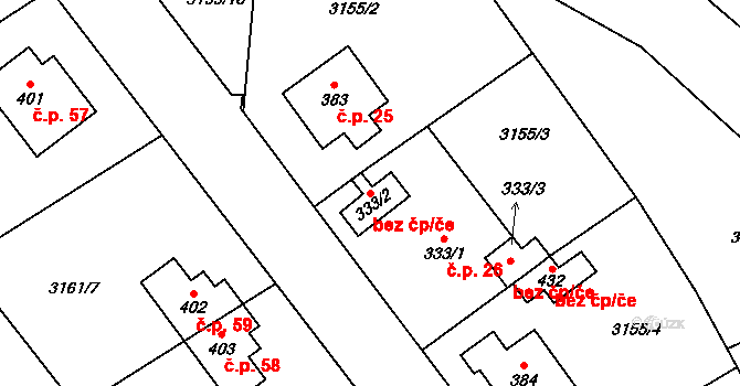 Týnec nad Sázavou 45442878 na parcele st. 333/2 v KÚ Podělusy, Katastrální mapa