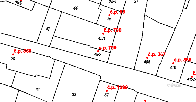 Kunovice 799 na parcele st. 45/2 v KÚ Kunovice u Uherského Hradiště, Katastrální mapa