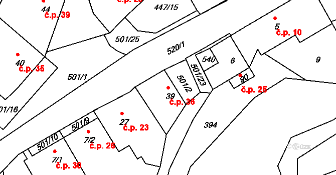 Liběšice 36, Želenice na parcele st. 39 v KÚ Liběšice u Želenic, Katastrální mapa