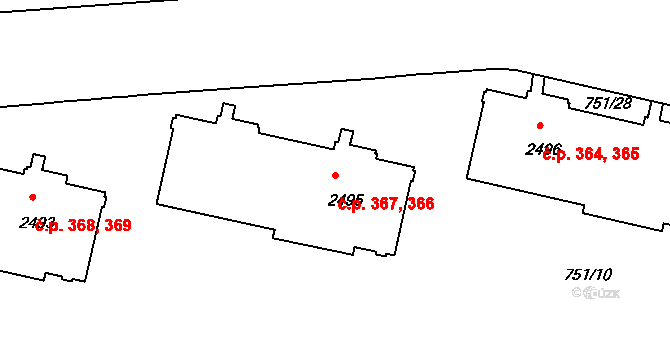 Slaný 366,367 na parcele st. 2495 v KÚ Slaný, Katastrální mapa