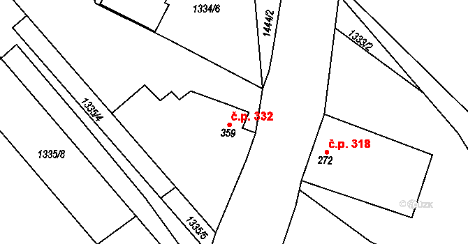Kostelec nad Labem 332 na parcele st. 359 v KÚ Kostelec nad Labem, Katastrální mapa
