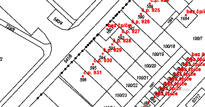 Kralupy nad Vltavou 929 na parcele st. 594 v KÚ Kralupy nad Vltavou, Katastrální mapa