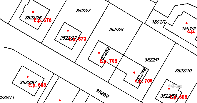Veselí nad Lužnicí II 705, Veselí nad Lužnicí na parcele st. 3522/54 v KÚ Veselí nad Lužnicí, Katastrální mapa