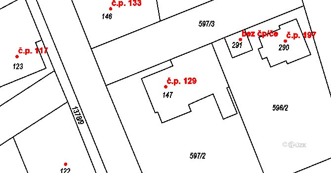 Litohlavy 129 na parcele st. 147 v KÚ Litohlavy, Katastrální mapa