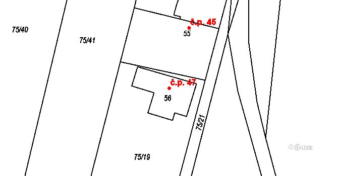 Míčov 47, Míčov-Sušice na parcele st. 56 v KÚ Míčov, Katastrální mapa