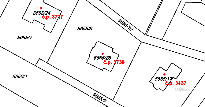 Frýdek 3738, Frýdek-Místek na parcele st. 5655/25 v KÚ Frýdek, Katastrální mapa