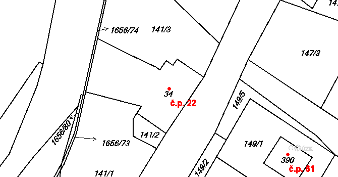 Rejhotice 22, Loučná nad Desnou na parcele st. 34 v KÚ Rejhotice, Katastrální mapa