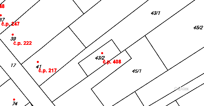 Huštěnovice 408 na parcele st. 43/2 v KÚ Huštěnovice, Katastrální mapa
