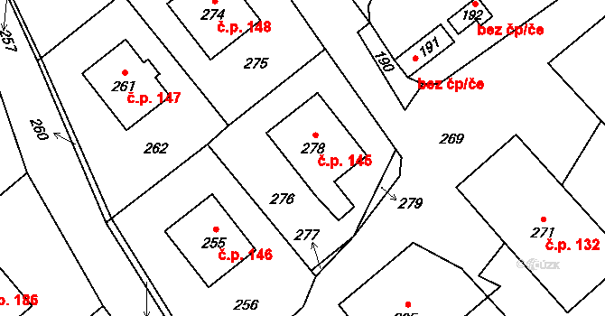 Olbramice 145 na parcele st. 278 v KÚ Olbramice, Katastrální mapa