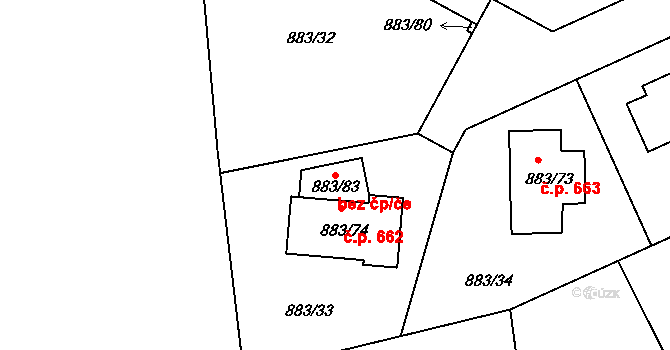 Hřebeč 82413878 na parcele st. 883/83 v KÚ Hřebeč, Katastrální mapa