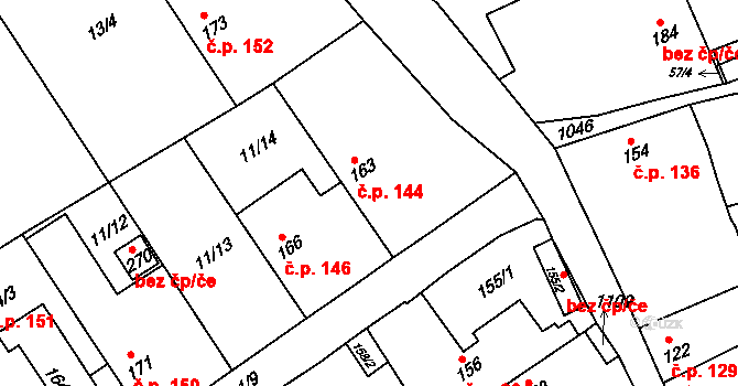 Hříškov 144 na parcele st. 163 v KÚ Hříškov, Katastrální mapa