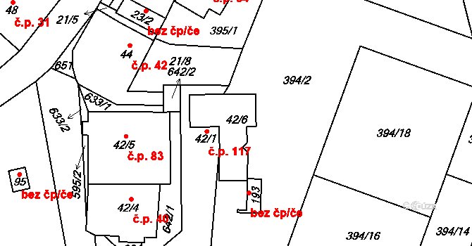 Termesivy 117, Havlíčkův Brod na parcele st. 42/6 v KÚ Termesivy, Katastrální mapa