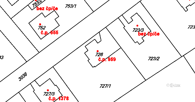 Rychnov nad Kněžnou 959 na parcele st. 726 v KÚ Rychnov nad Kněžnou, Katastrální mapa