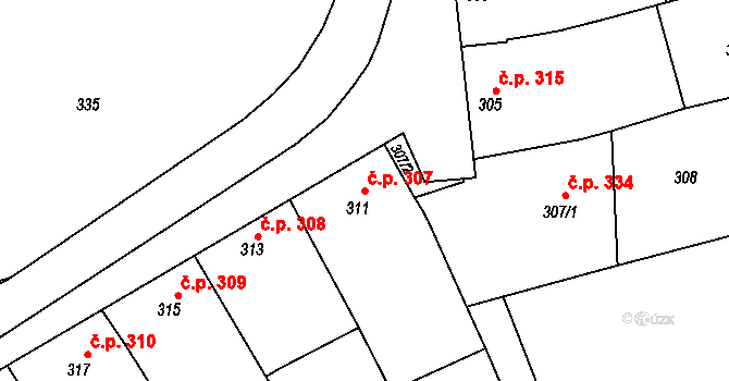 Borkovany 307 na parcele st. 311 v KÚ Borkovany, Katastrální mapa