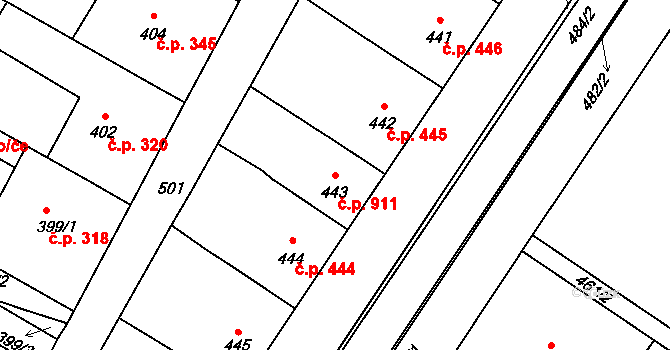 Valtice 911 na parcele st. 443 v KÚ Valtice, Katastrální mapa