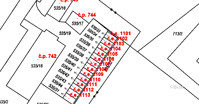 Arnultovice 1104, Nový Bor na parcele st. 535/36 v KÚ Arnultovice u Nového Boru, Katastrální mapa