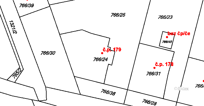 Dětkovice 179 na parcele st. 766/24 v KÚ Dětkovice u Prostějova, Katastrální mapa