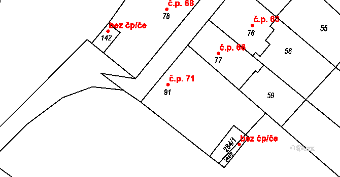 Hluchov 71 na parcele st. 91 v KÚ Hluchov, Katastrální mapa