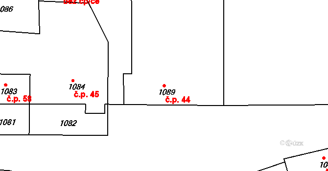 Plumlov 44 na parcele st. 1089 v KÚ Plumlov, Katastrální mapa