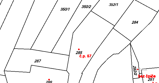 Suchohrdly 67 na parcele st. 285 v KÚ Suchohrdly u Znojma, Katastrální mapa