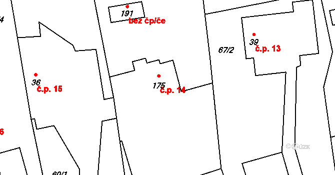 Hrabůvka 14 na parcele st. 175 v KÚ Hrabůvka u Hranic, Katastrální mapa