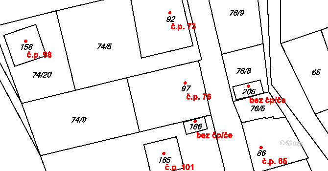 Lipník nad Bečvou V-Podhoří 76, Lipník nad Bečvou na parcele st. 97 v KÚ Podhoří na Moravě, Katastrální mapa