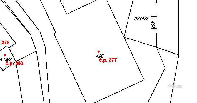 Teplá 377 na parcele st. 495 v KÚ Teplá, Katastrální mapa