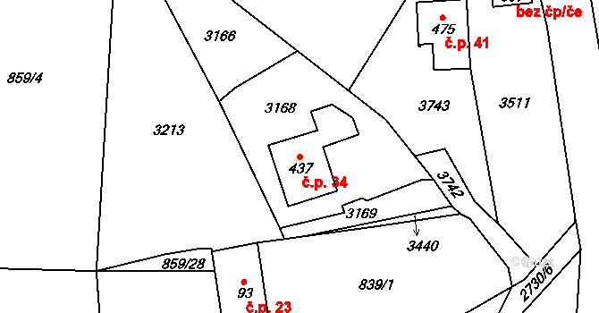 Michovka 34, Koberovy na parcele st. 437 v KÚ Besedice, Katastrální mapa