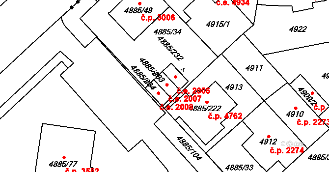 Jihlava 2007 na parcele st. 4885/233 v KÚ Jihlava, Katastrální mapa