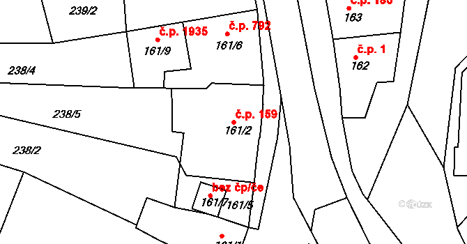 Tišnov 159 na parcele st. 161/2 v KÚ Tišnov, Katastrální mapa